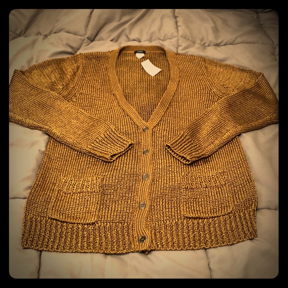 J Crew Metallic Button Up Sweater